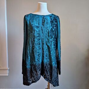 Chico's Zenergy Blue Top Velvet Burnout Tie Dye Boho Fairycore Grunge Size M